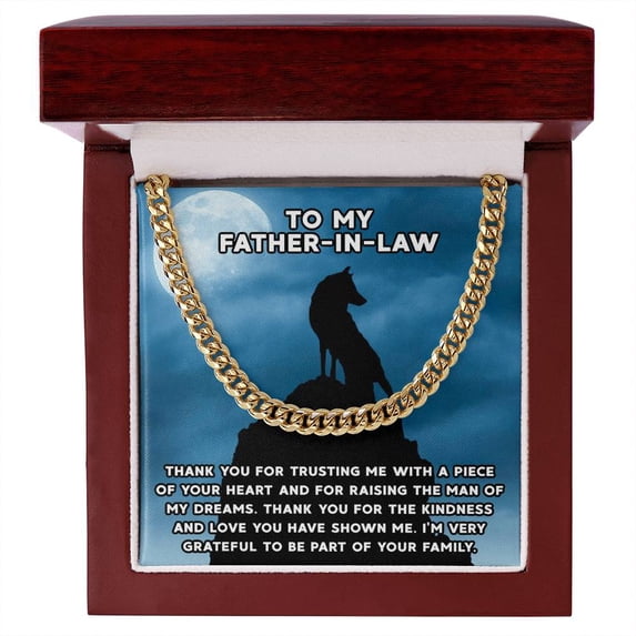 Father In Law Gift from Daughter In Law, Fathers Day Gift for Father in Law, Christmas Gift for Boyfriend Dad, Cuban Link Chain - Stainless Steel/ Yellow Plated - Message Card & Gift Box