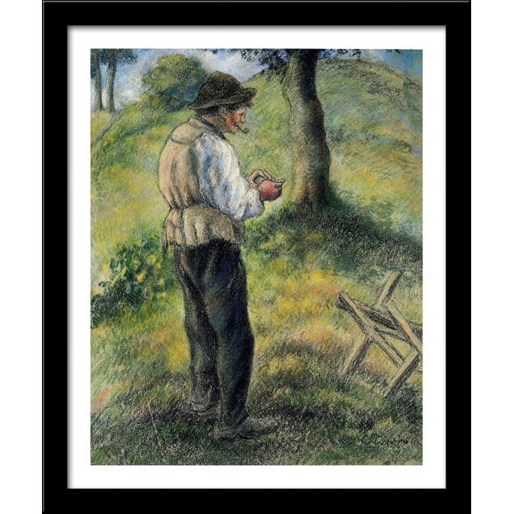 Father Melon Lighting his Pipe 28x34 Large Black Wood Framed Print Art by Camille Pissarro
