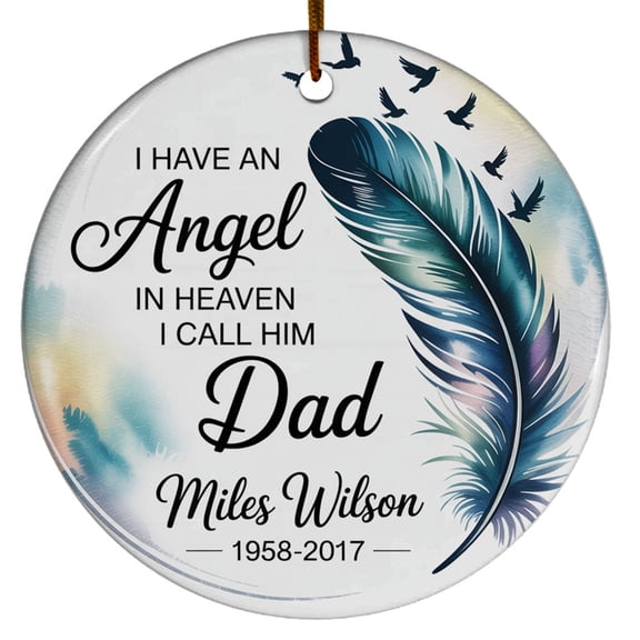 Father Memorial Red Cardinal Angel in Heaven Christmas Ornament, Custom Name Text & Year, Christmas 2025, Circle Christmas Ornament