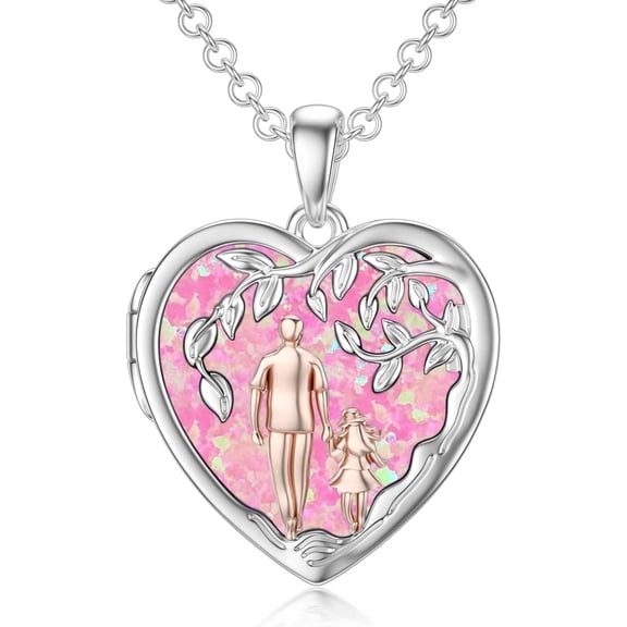 Father Mother Daughter Locket Necklace S925 Sterling Silver Oxidized Abalone Shell Daughter Gifts from Dad Mom I Love You Forever Daughter Locket Jewelry Gift