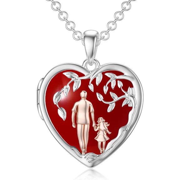 Father Mother Daughter Locket Necklace S925 Sterling Silver Oxidized Abalone Shell Daughter Gifts from Dad Mom I Love You Forever Daughter Locket Jewelry Gift