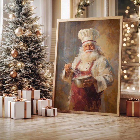 Father Noel Baking Kitchen Chef Hat Wall Art Home Decor Unframed Paper Print