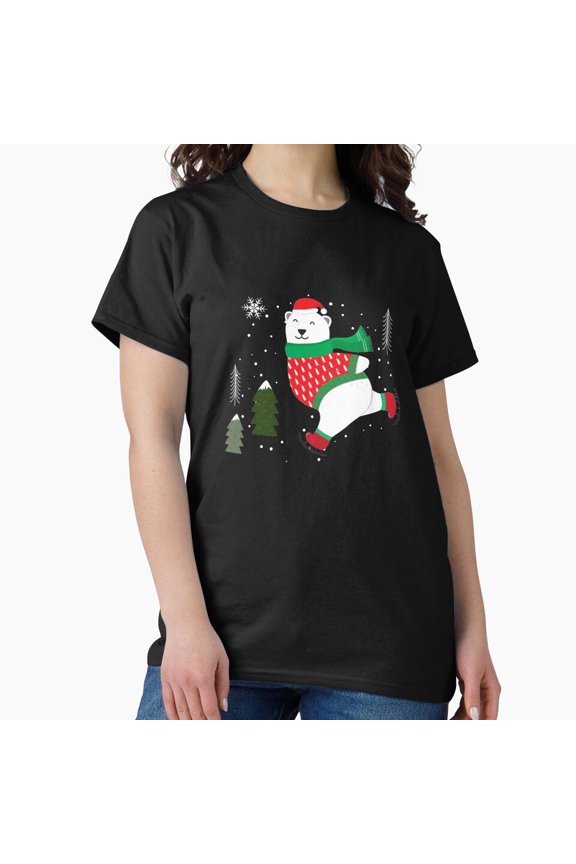 Father Noel Christmas Bear Ice Skate Holiday Winter Art Top Unisex T-Shirt up to size 5XL