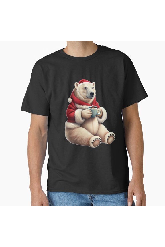 Father Noel Polar Bear With Hot Cocoa Gift Holiday Winter Art Unisex T-Shirt up to size 5XL