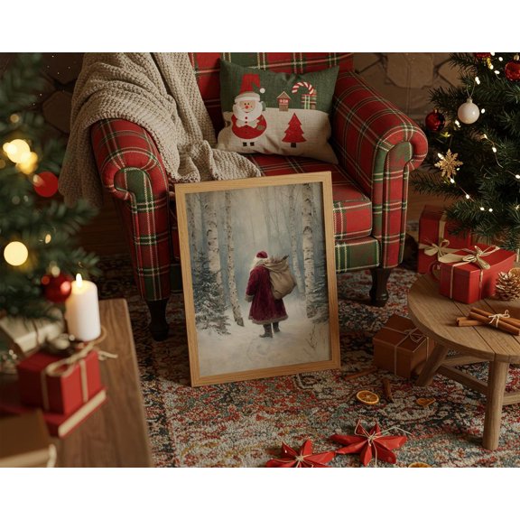 Father Noel Reading Letters Winter Window Wall Art Home Decor Unframed Paper Print