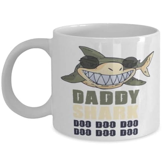 Daddy Shark 11 oz Coffee Mug - Funny Song Gift for Father's Day White Ceramic