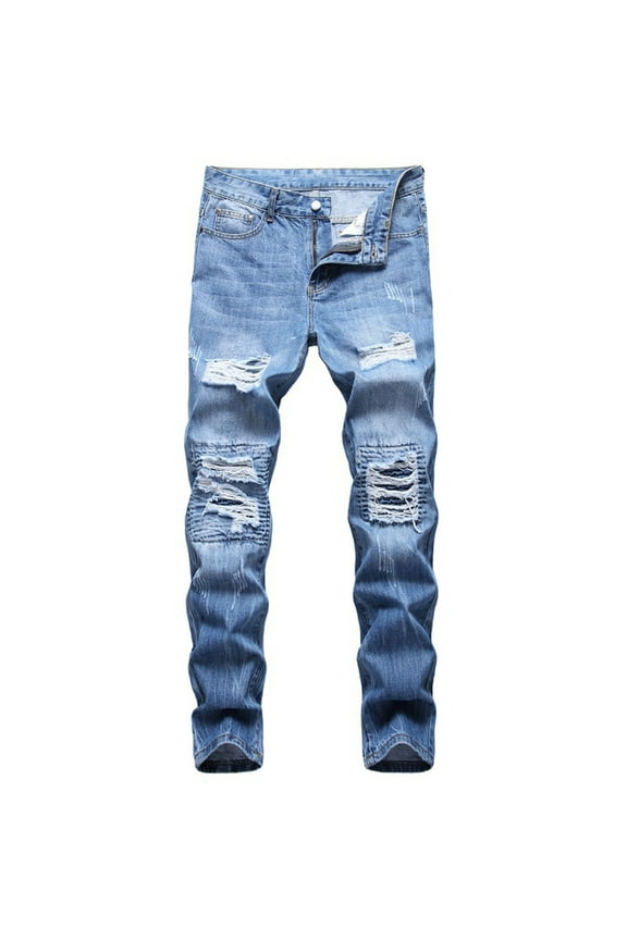 Father'S Day Pants Men,AXXD High-end Stretch Nostalgic Frayed Slim-fit Jeans Clearance Men Knit Pants Elastic Waist Blue M(31)