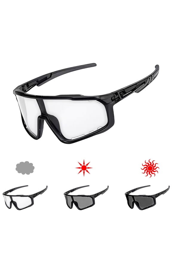 Father'S Day Photochromic Cycling Sunglasses, Thick Rim Full Frame With Hard Case, Outdoor Uv Protective Eyewear, Set for Outdoor Sports Cycling