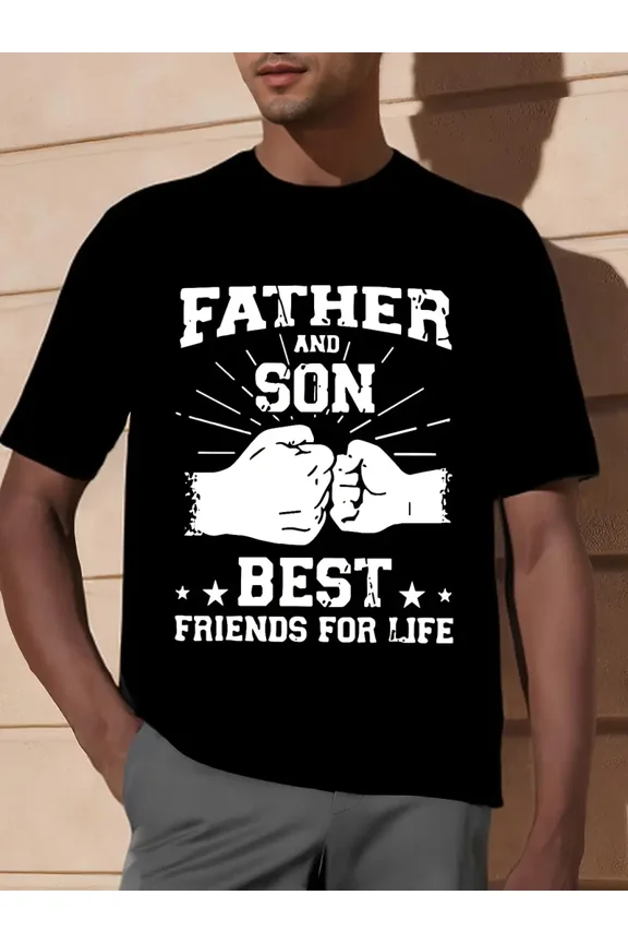 Father Son Fist Bump Best Friends Graphic Gift for Dad Men Short Sleeve Casual T-Shirt