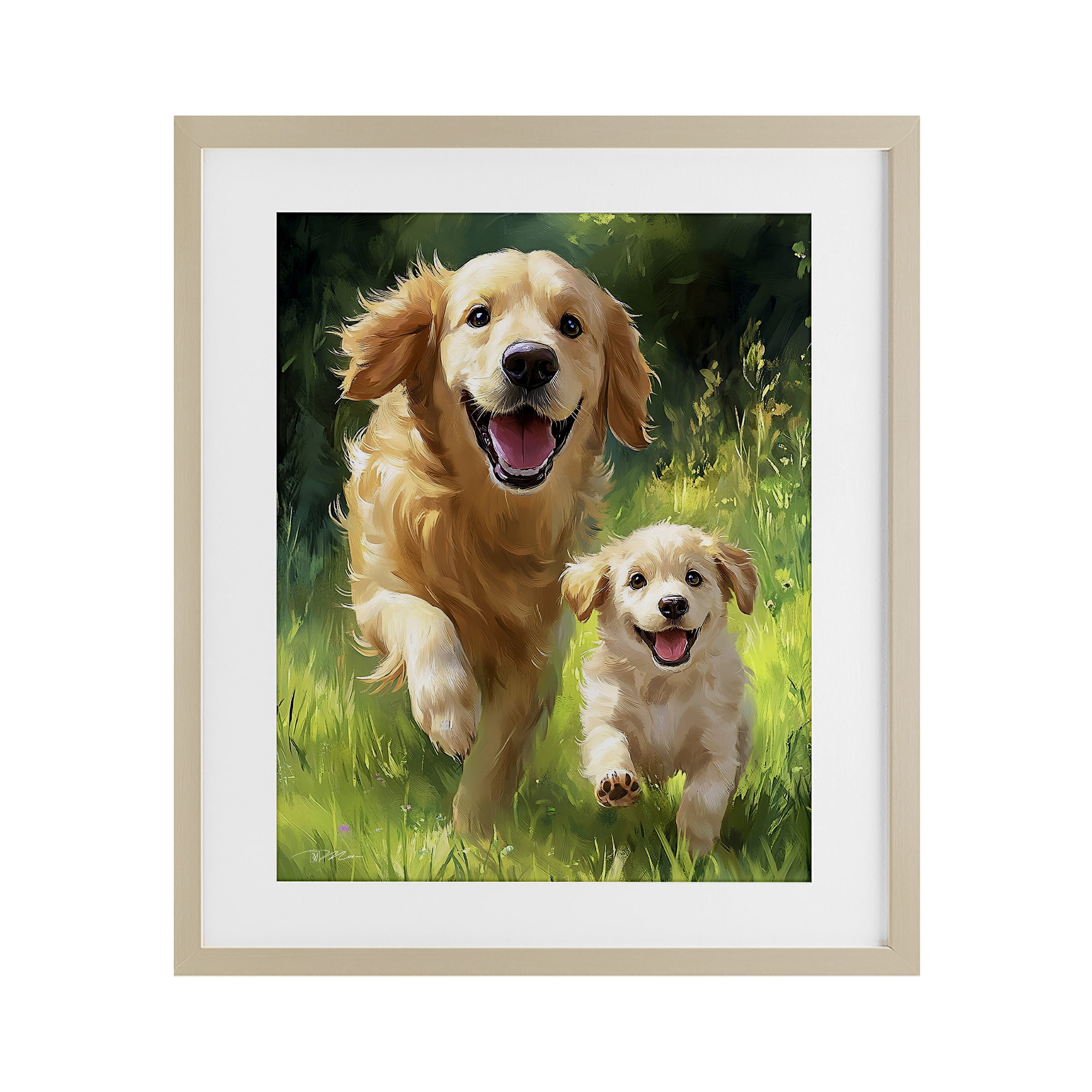 Father & Son Labrador Birch Framed Print Under Glass, design by Momart