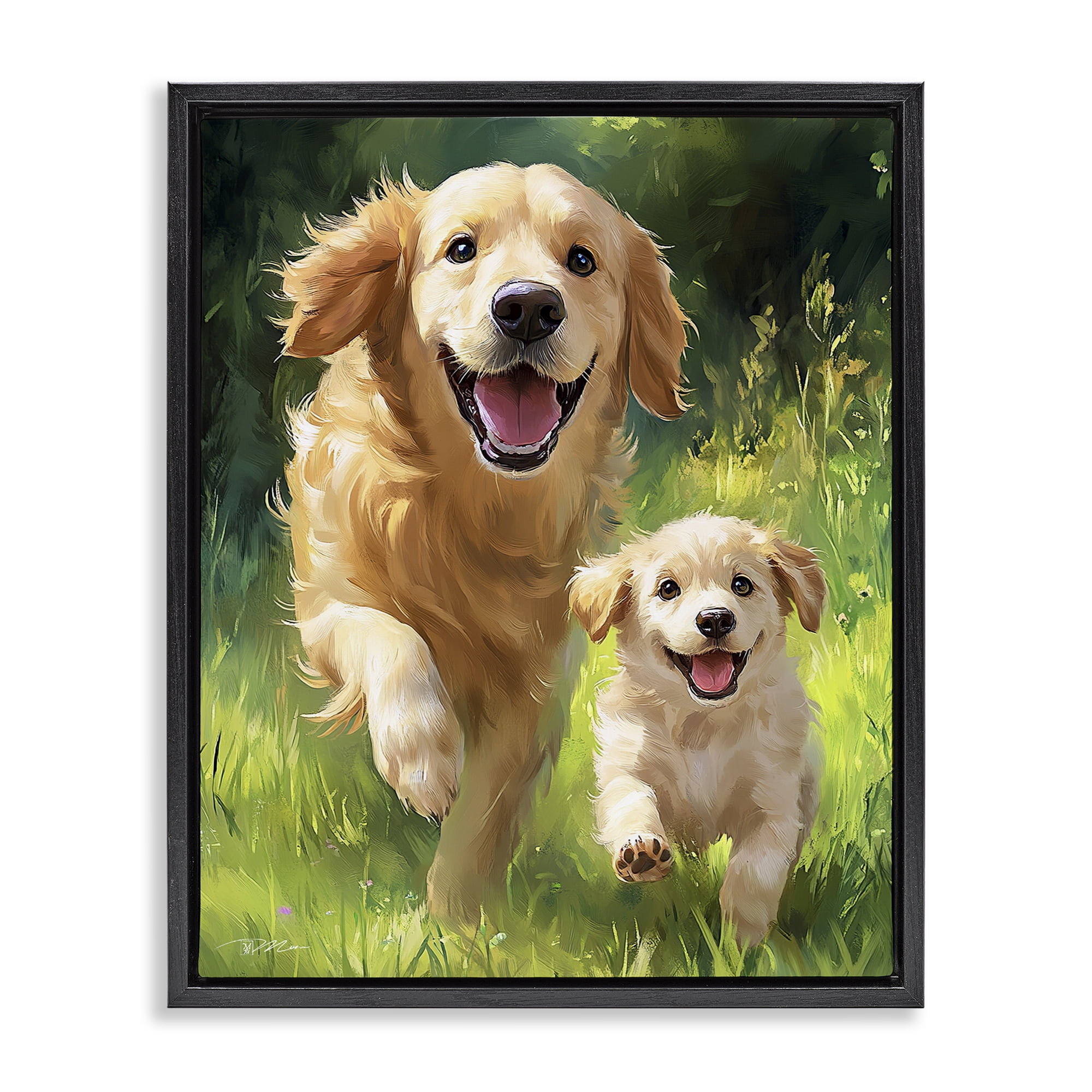 Father & Son Labrador Black Framed Floater Canvas Wall Art, design by Momart
