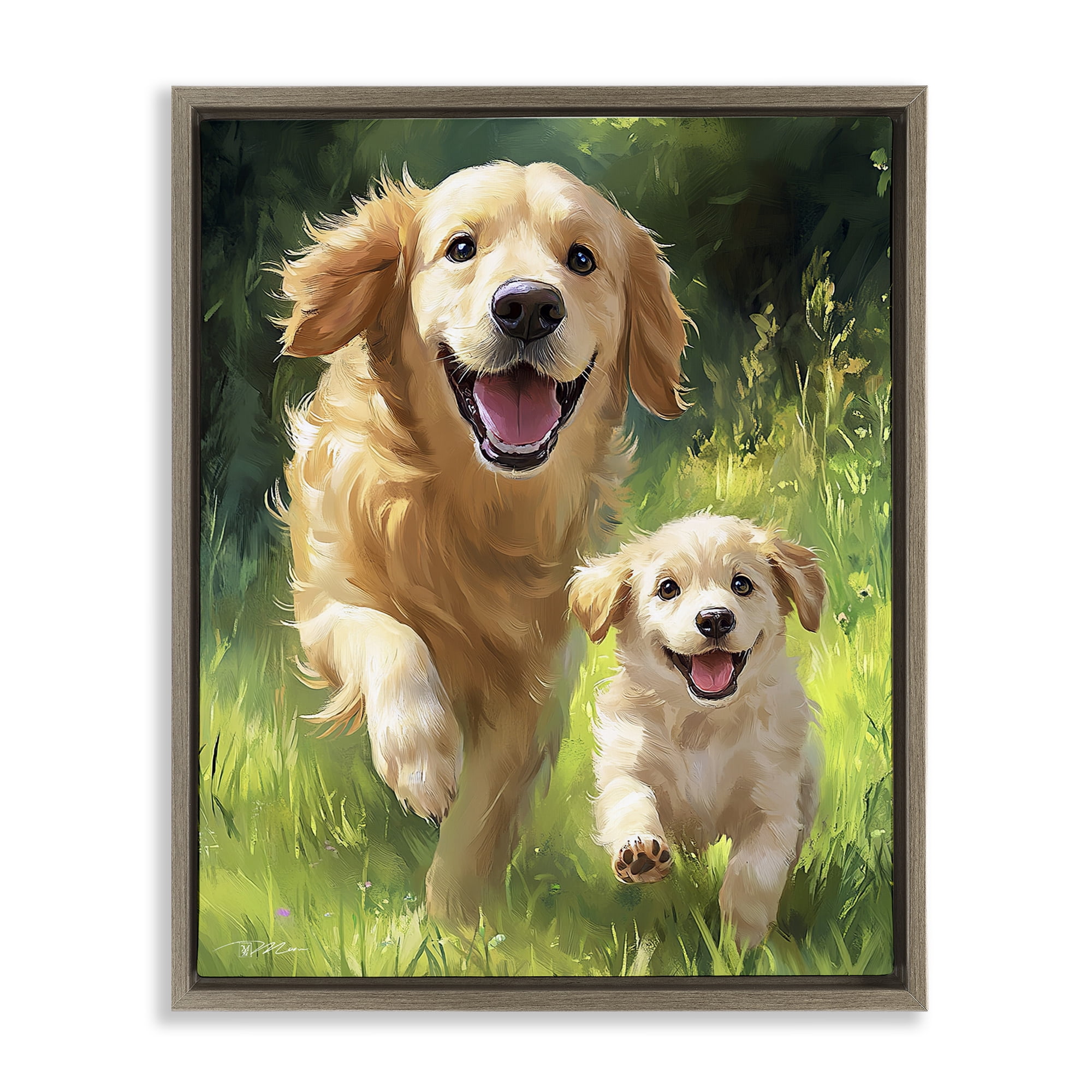 Father & Son Labrador Brown Framed Floater Canvas Wall Art, design by Momart