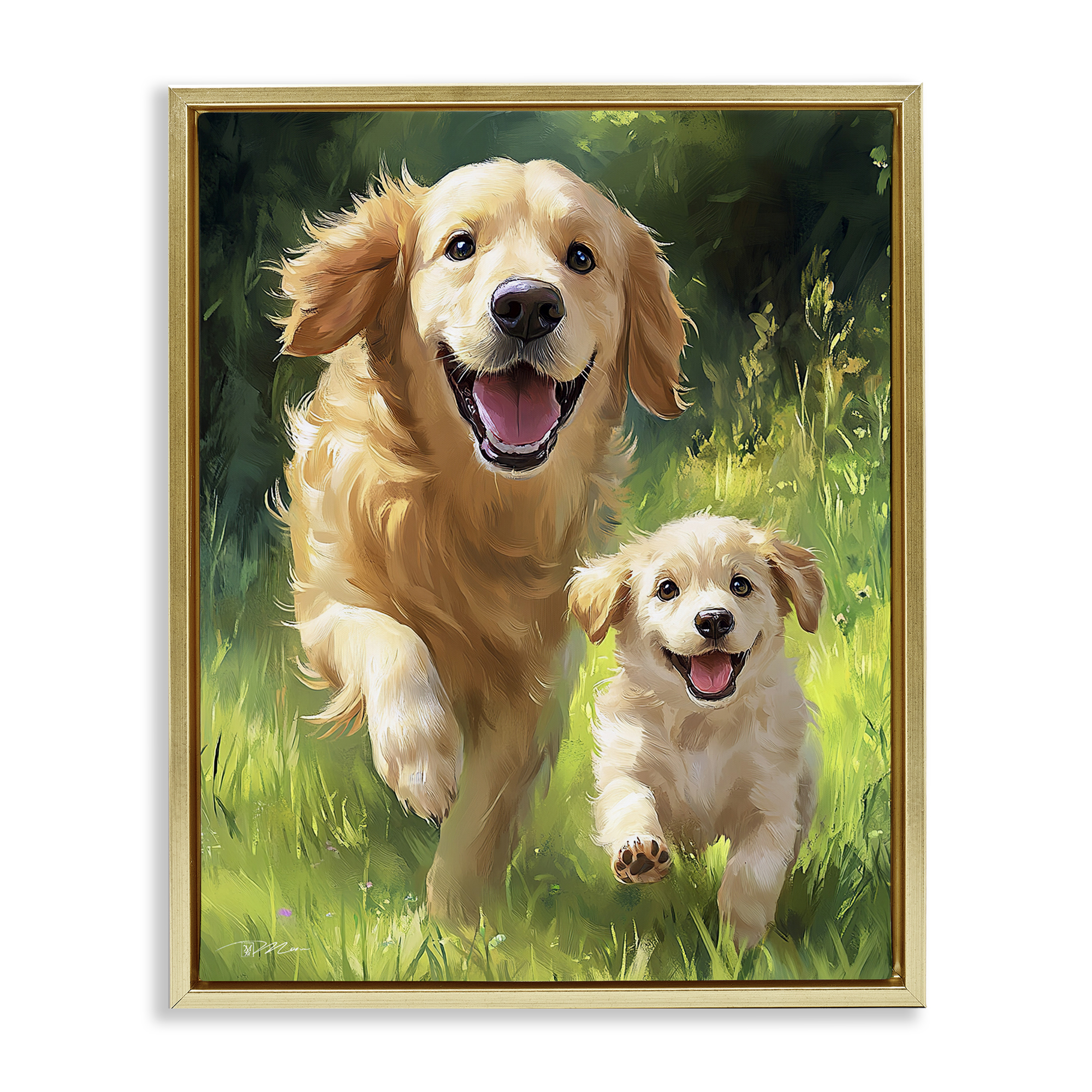 Father & Son Labrador Gold Framed Floater Canvas Wall Art, design by Momart