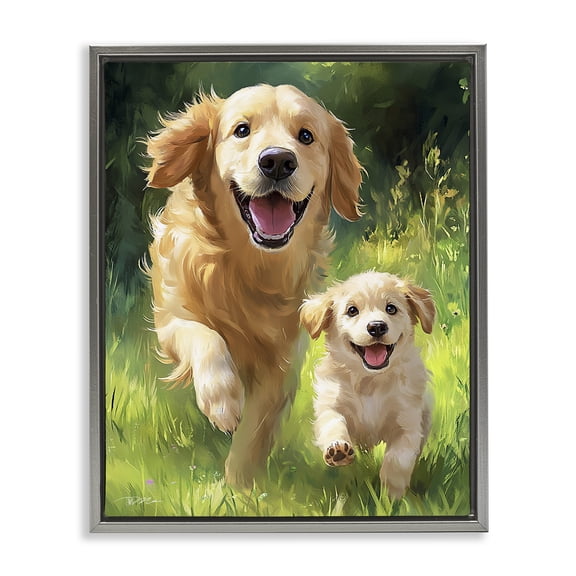 Father & Son Labrador Gray Framed Floater Canvas Wall Art, design by Momart