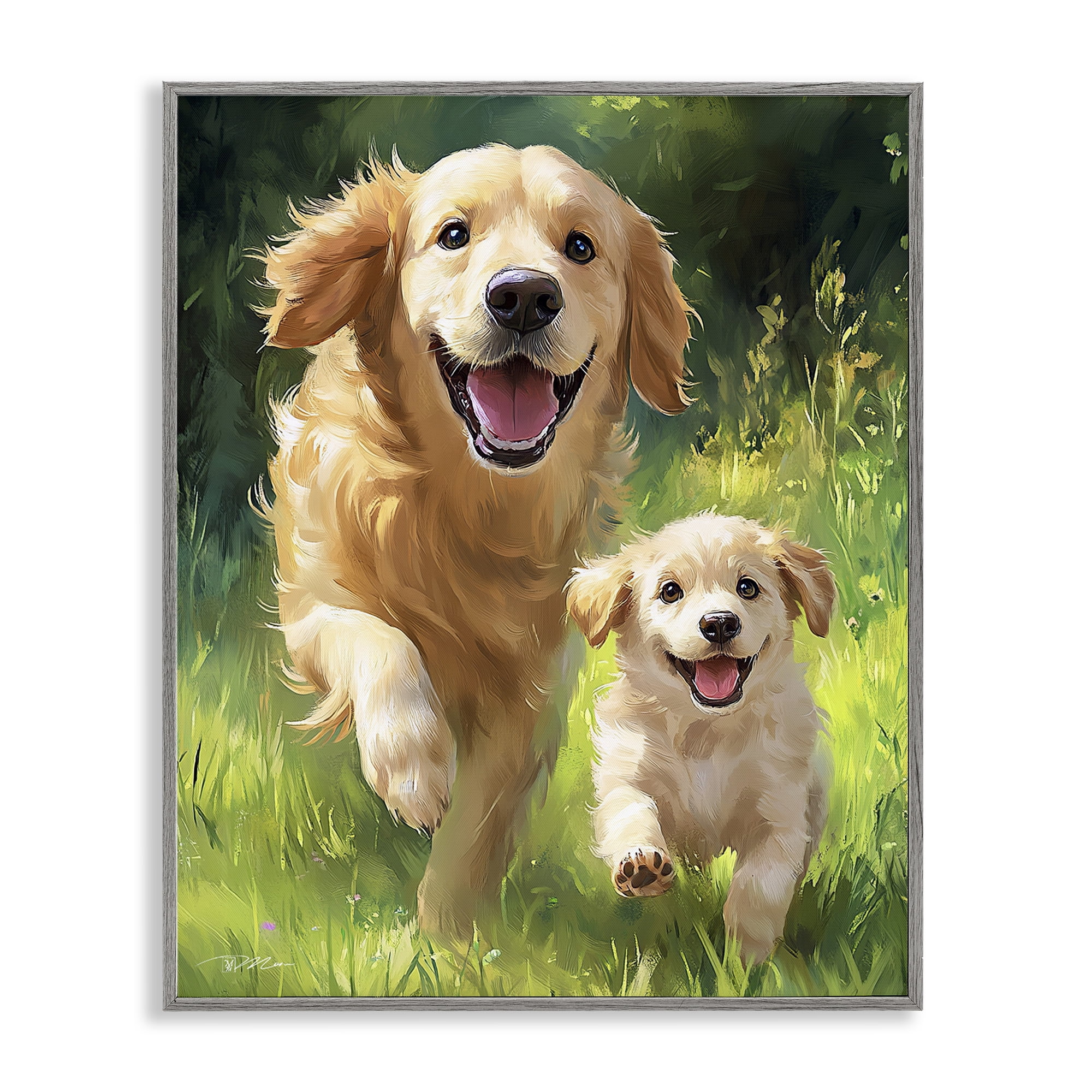 Father & Son Labrador Gray Framed Giclee Art, design by Momart