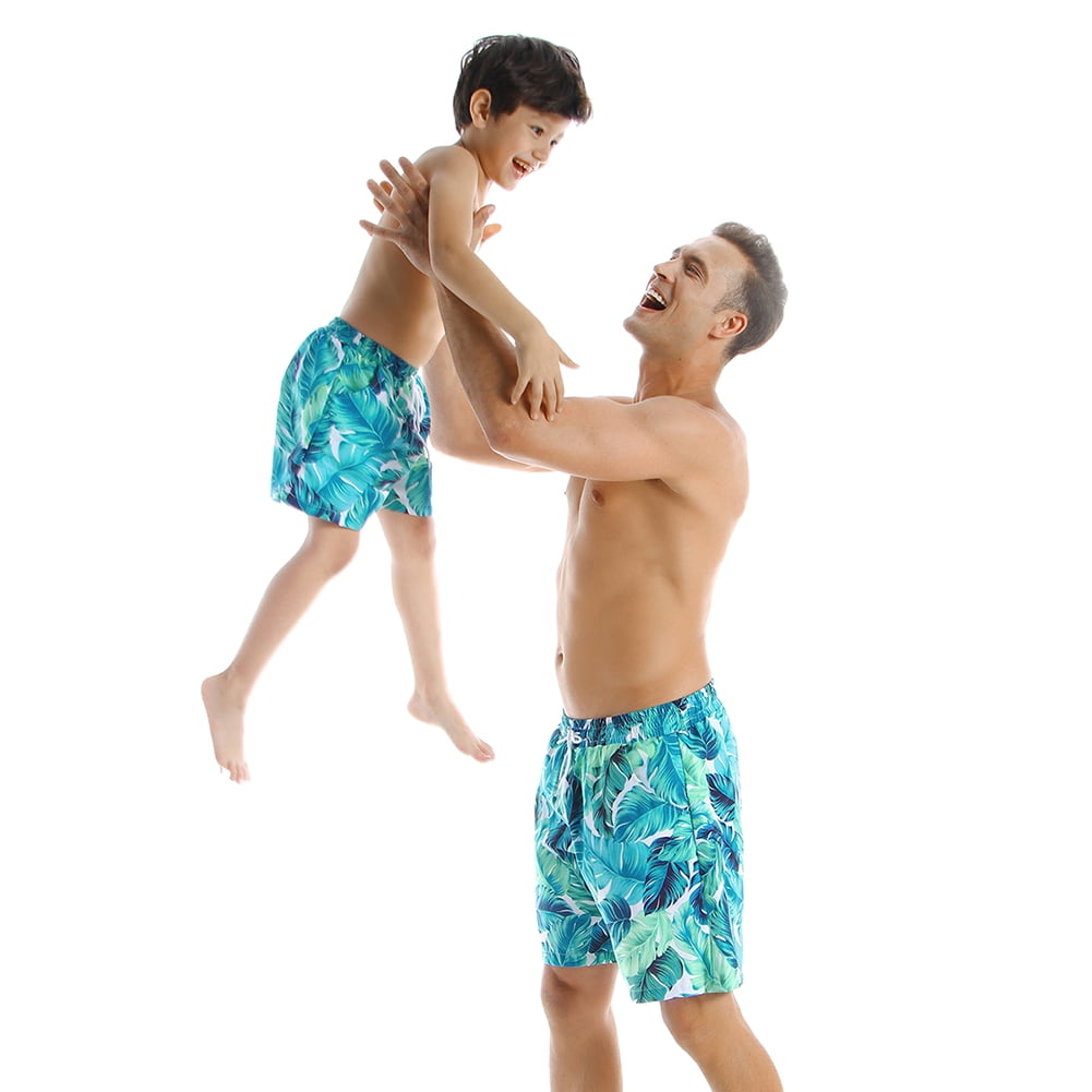 Father Son Matching Swim Trunks Flamingo Modern Swimming Trunk Set with Elastic Waistband