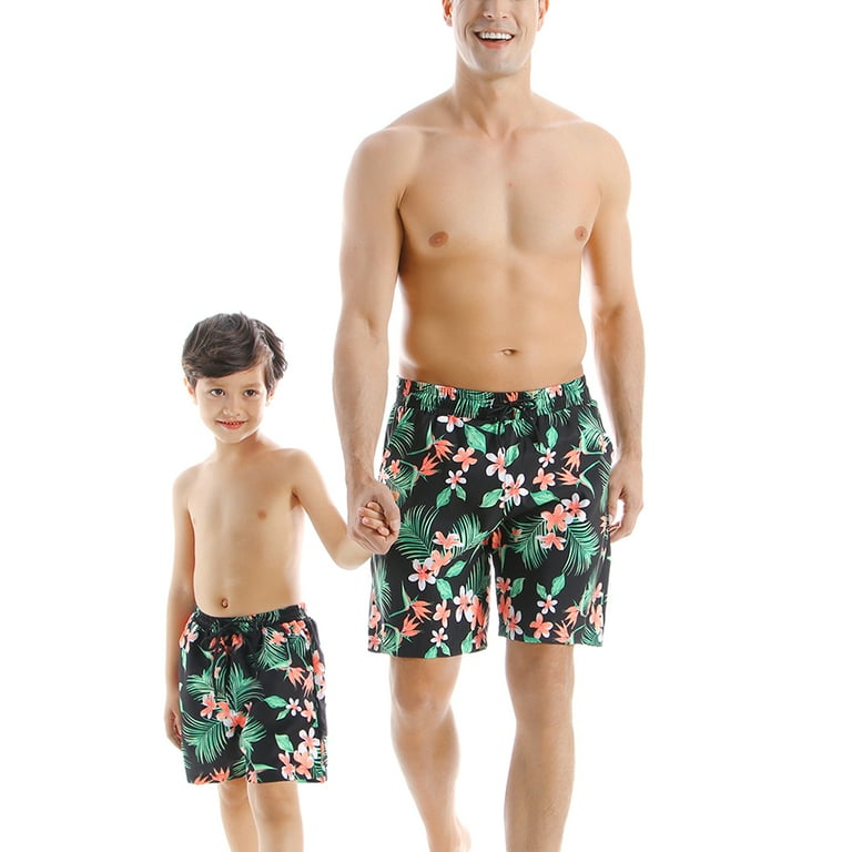 Father Son Matching Swim Trunks Hawaii Print Beachwear Daddy and Me Swimwear Summer Bathing Suit Pants