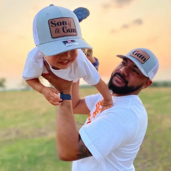 Father Son Richardson heather grey and black leather patch hats