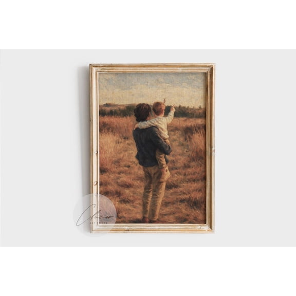 Father And Son Wall Art, Vintage Family Print, Rustic Countryside Home Decor, Sentimental Artwork, Cozy Fall Wall Decor Home Decor #254, Unframed Canvas Size 8x12