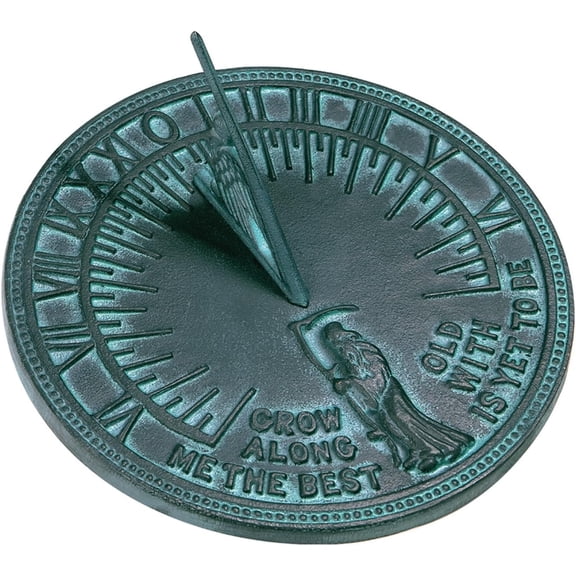 Father Time Sundial, Cast Iron with Verdigris Finish, 11.5-Inch Diameter