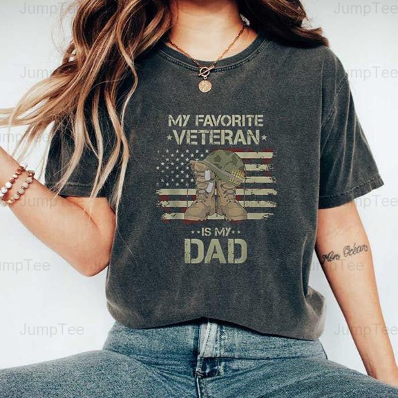 Father Veteran's Day Favorite Veteran Dad Kids Gift Military Hero Service Comfort Color T-Shirt Unisex, up to 4XL