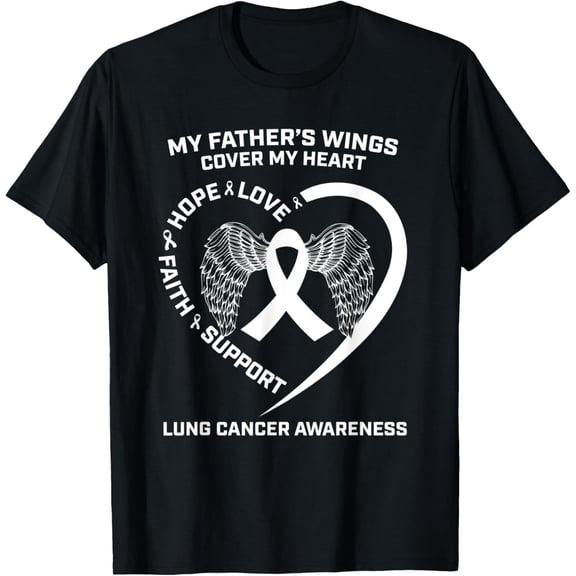 Father Wings Gifts In Memory Of My Dad Lung Cancer Awareness T-ShirtMen and women, Black T-shirt, size: Extra large