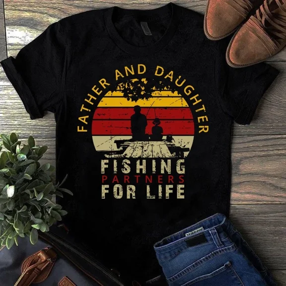 Father and Daughter The Fishing Partners for Life Vintage Dad Unisex T-Shirt, up to 5XL