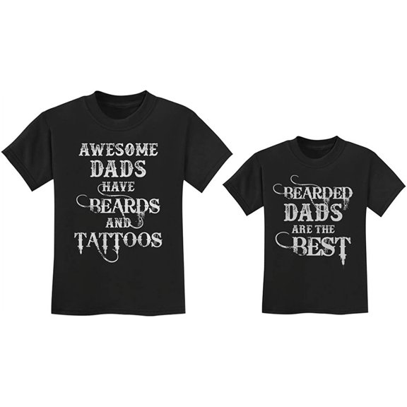 Father and Son Daughter Beards and Tattoos Father's Day Matching Shirts Set T-Shirt Black X-Large / Toddler Kids T-Shirt Black 4T