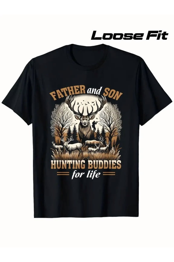 Father and Son Hunting Buddies Deer Graphic Men's Loose Fit T-Shirt
