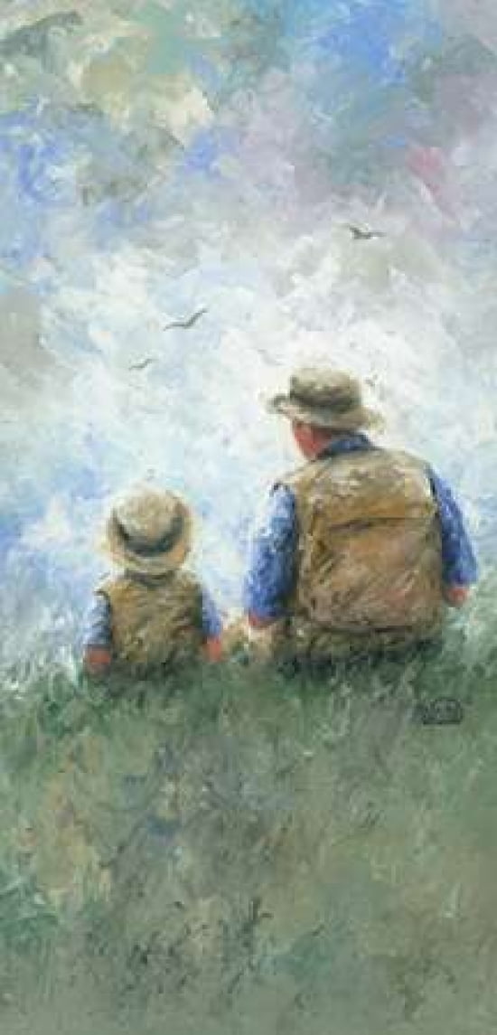 Father and Son Talk Tall Canvas Art - Vickie Wade (24 x 48)