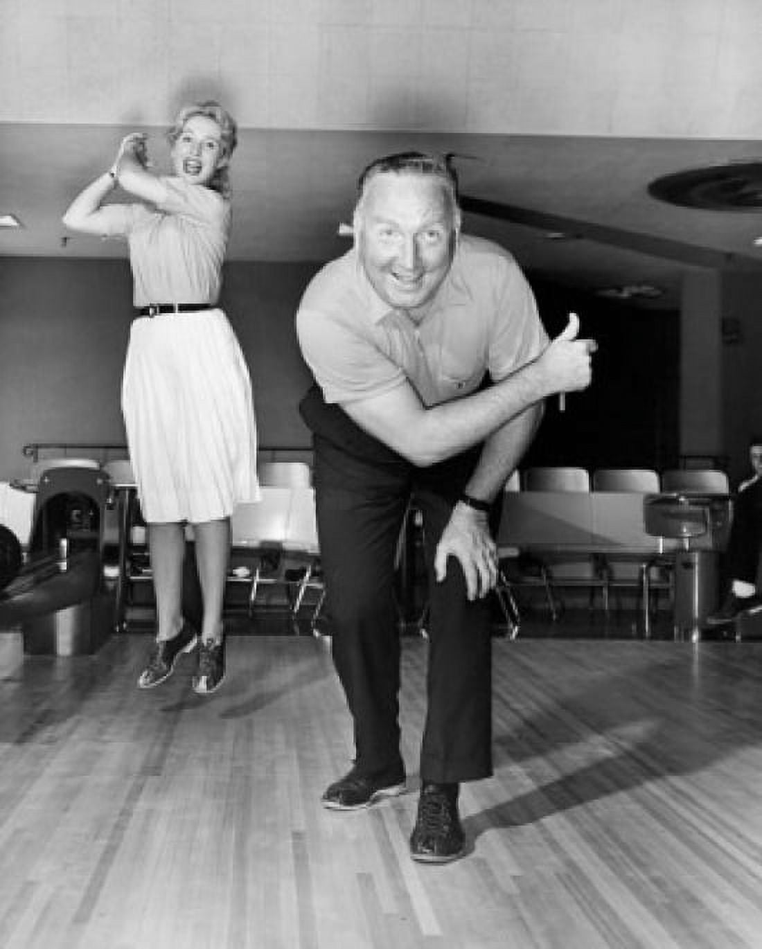 Father and daughter bowling Canvas Art - (24 x 36)