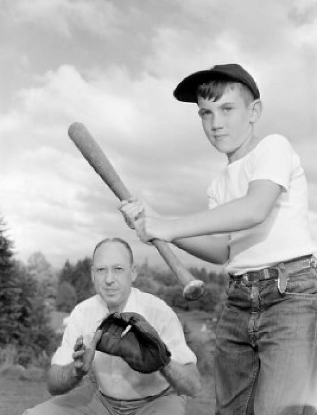 Father and son playing baseball Canvas Art - (24 x 36)
