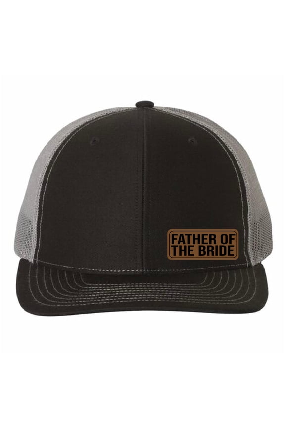 Father of The Bride Vegan Leather Patch Cap, Richardson 112, Wedding Party Hat, Father of the Bride Hat, Richardson Cap, Black Charcoal, Cap Daddy