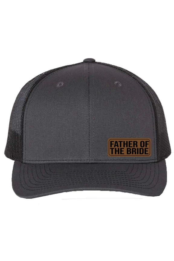 Father of The Bride Vegan Leather Patch Cap, Richardson 112, Wedding Party Hat, Father of the Bride Hat, Richardson Cap, Charcoal Black, Cap Daddy