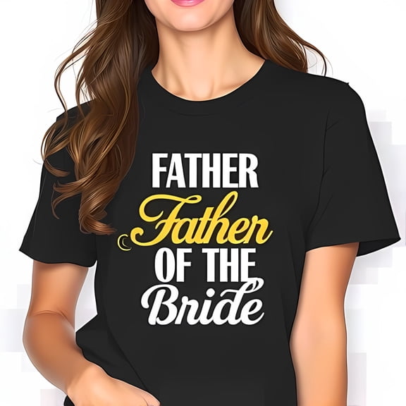Father of the Bride Cotton Short Sleeve T-Shirt - Bold White & Stylish Gold Script Design