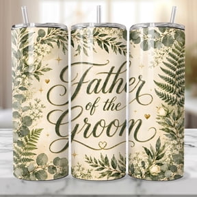 Father of the Groom 20 oz Skinny Tumbler, Wedding Party Gift, Greenery Eucalyptus Bridal Cottagecore