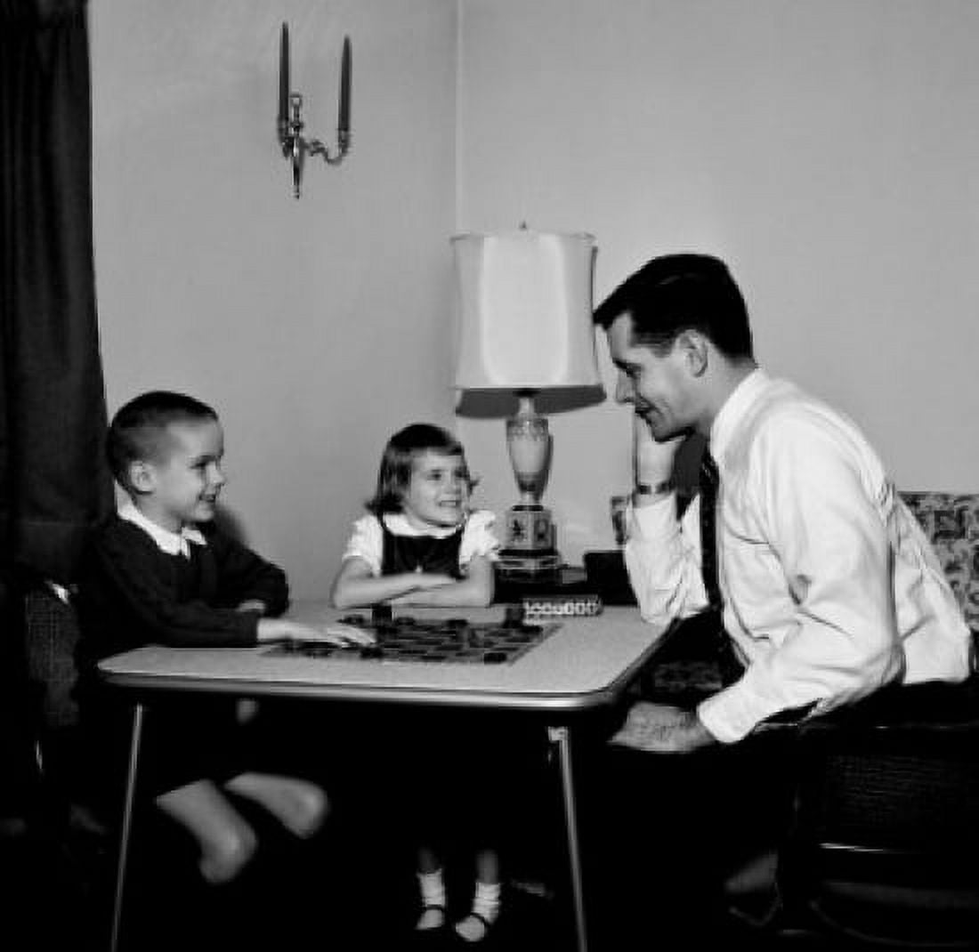 Father playing draughts with son and daughter Canvas Art - (24 x 36)