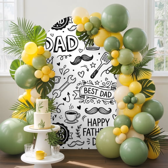 Father's Day Arch Backdrop Cover, 4FT, Beard Baseball Football Tool Cartoon Spandex Arch Covers Double-Sided Backdrop for Wedding Birthday Party Photo Background Decoration