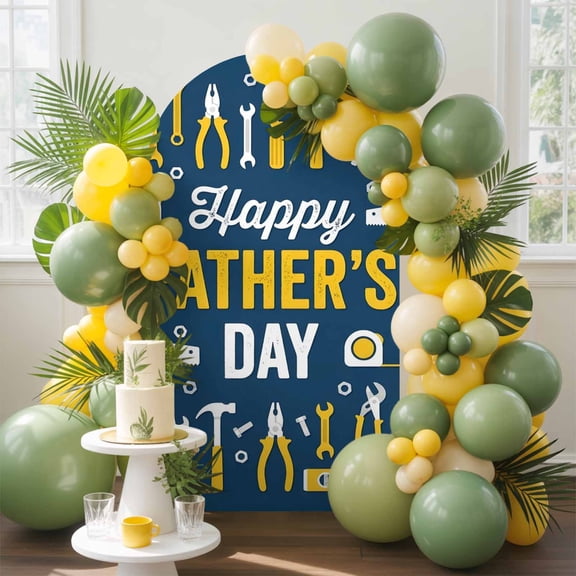 Father's Day Arch Backdrop Cover, 4FT, Hand Tools Industrial Navy Blue Background Spandex Arch Covers Double-Sided Backdrop for Wedding Birthday Party Photo Background Decoration