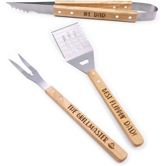 Father's Day BBQ Grilling Tools Set Gifts for Dad Engraved Grill Kit Grill Master Barbecue Thanksgiving Housewarming Dad's Birthday Present Set of 3