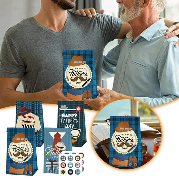 Father's Day Bags with Handles for Dad Grandpa Party Supplies Decorative Snack Candy Packaging Paper Large Size