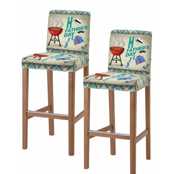Father's Day Bar Stool Covers Set of 2, Checkered Funny Words Retro Art Stretch Washable Bar Chair Covers with Backs, Removable Pub Counter Height Chair Cover for Kitchen Dining Room Cafe