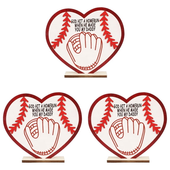 Father's Day Baseball Decorations, Baseball Wood Sign Table Desk Decor ornament Gifts for Dad from Son Daughter Heart Shaped Father's Day Surprise Gift1/2/3/4/6PCS