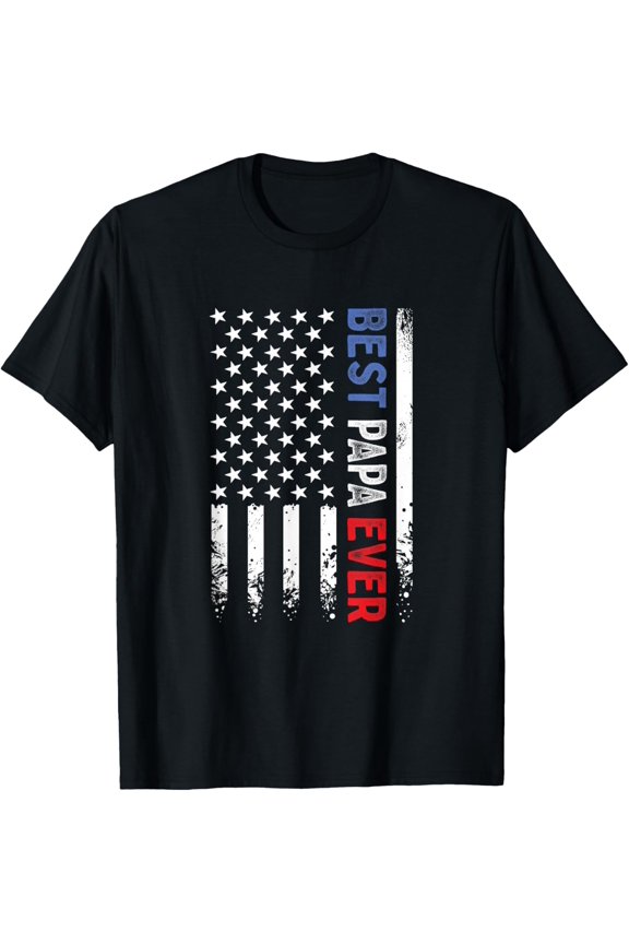 Father's Day Best Papa Ever with US American Flag T-Shirt