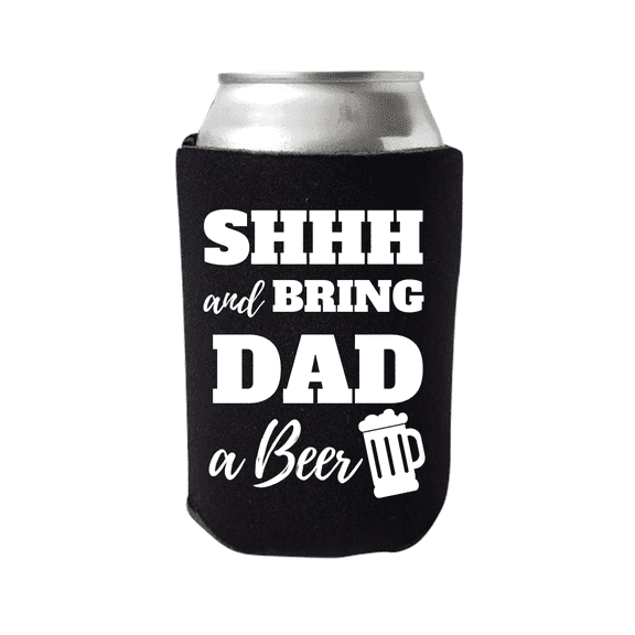 Father's Day Can Cooler, Shhh And Bring Dad A Beer, Happy Father's Day, Dad's Can Coolie Gift, Beer Hugger Gift (Black)