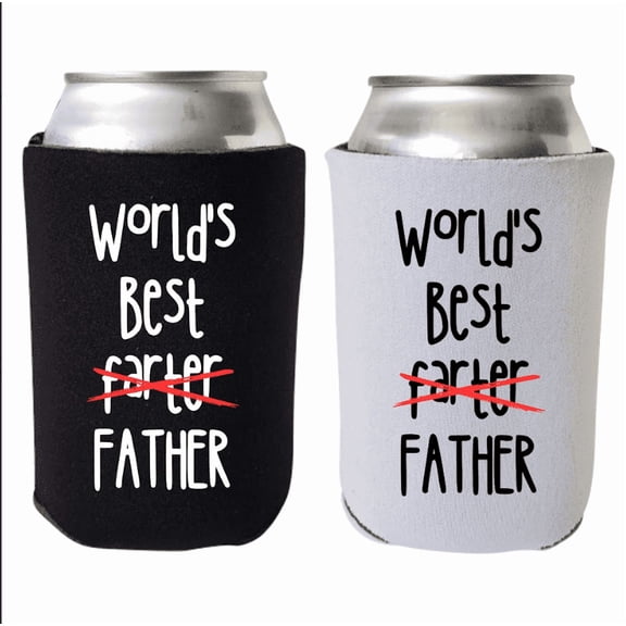 Father's Day Can Cooler, World's Best Farter "Father", Happy Father's Day, Dad's Can Coolie Gift, Beer Hugger Gift (1 Black and 1 White)