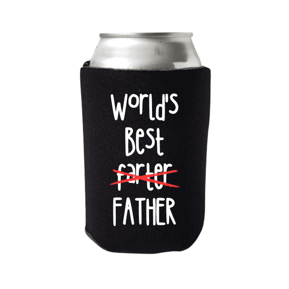 Father's Day Can Cooler, World's Best Farter "Father", Happy Father's Day, Dad's Can Coolie Gift, Beer Hugger Gift (Black)