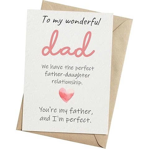 Father's Day Card for Dad  "Perfect Father-Daughter Relationship" Heart Design  Blank Inside, Envelope Included  Thoughtful Gift for Dad on Father's Day