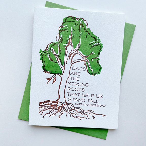 Father's Day Card - "Dads Are The Strong Roots" Design Eco-Friendly Tree Illustration Blank Inside Perfect Gift for Dad, Papa on Father's Day