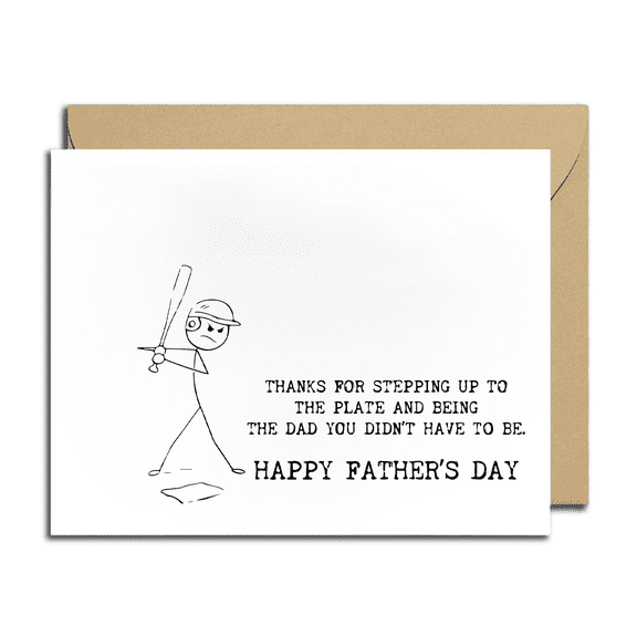 Fathers Day Card Thanks for Stepping Up to the Plate Design Perfect Gift for Dad with Envelope Included